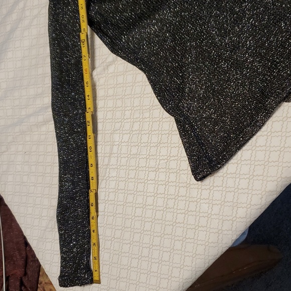 Miss Me Black Shimmering Top w/ embellished shoulders. Slit back. - Picture 6 of 9